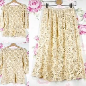 Vintage Beige Crochet A-Line Skirt